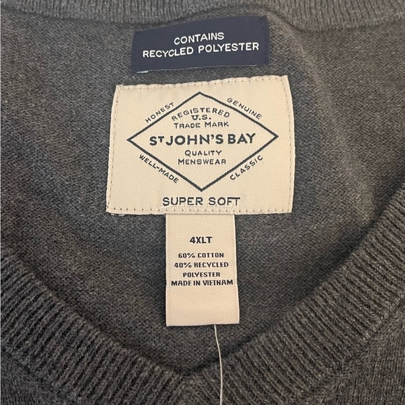 St. John’s Bay Men's Big and Tall Size 4XLT Gray V-Neck Sweater NWT - Picture 5 of 7